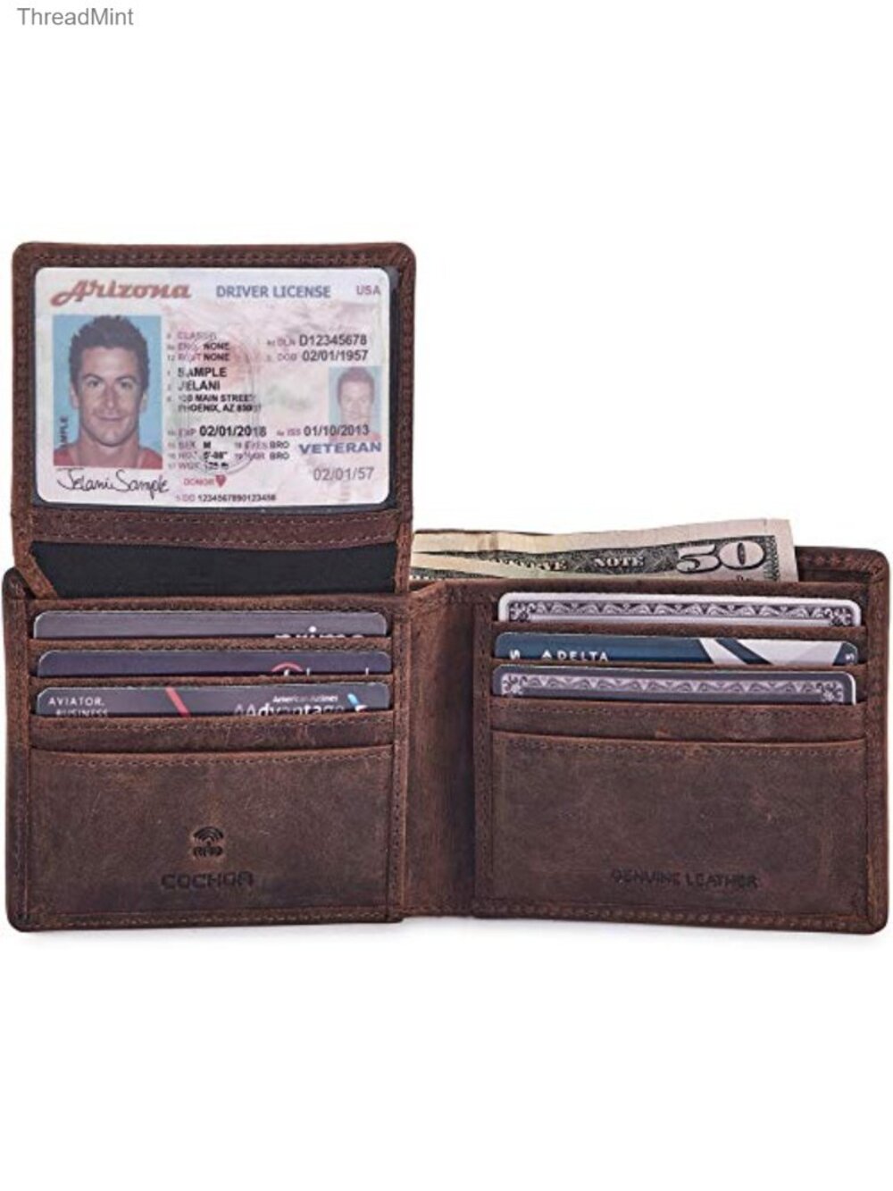 Men's Slim Bifold Leather Wallet RFID Blocking 2 ID Windows Gift Box